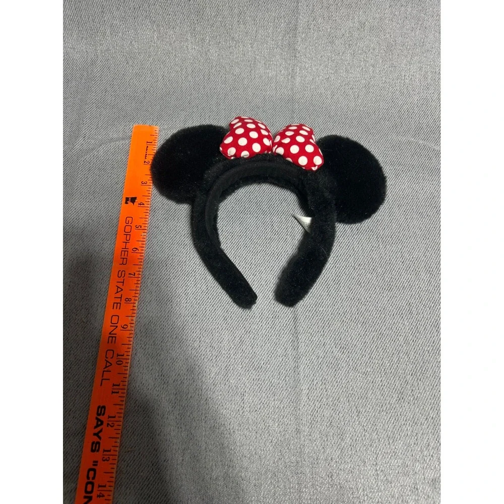 Disney Minnie Mouse Headband OS Black Red Polka‎ Dot Bow Ears Plush Disney World